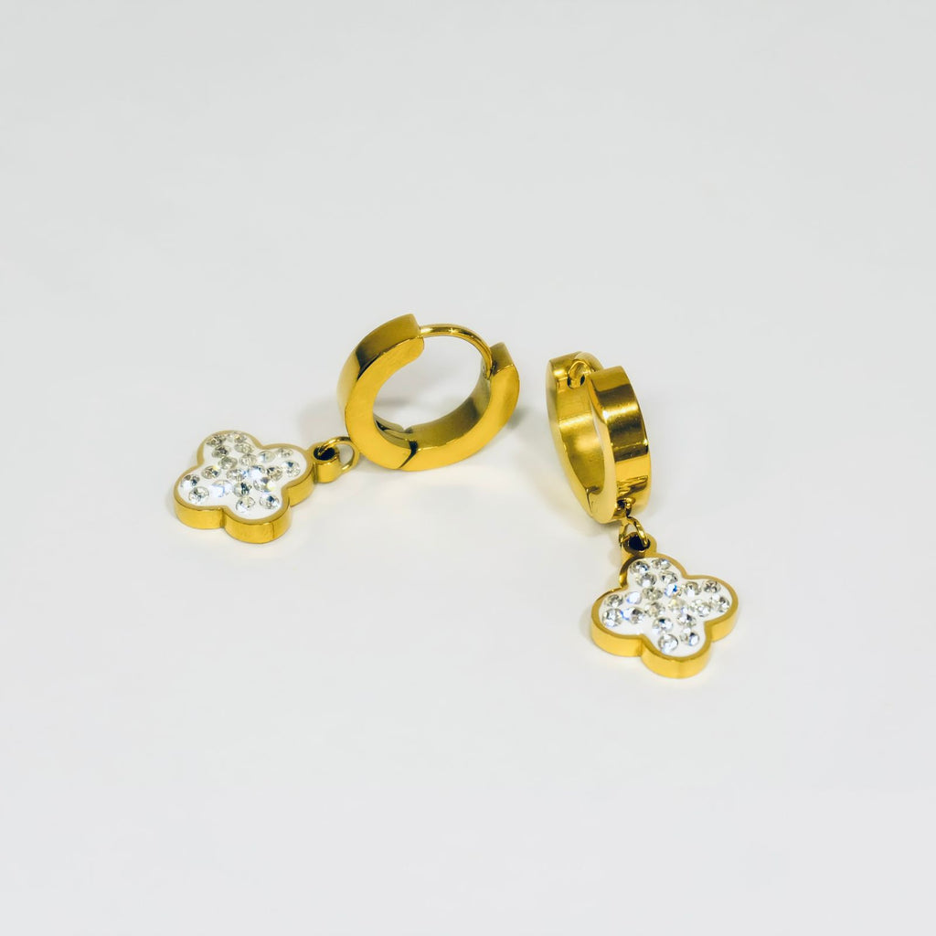 Aretes Candonga Trébol Blanco Brillante