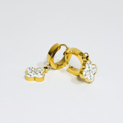 Aretes Candonga Trébol Blanco Brillante