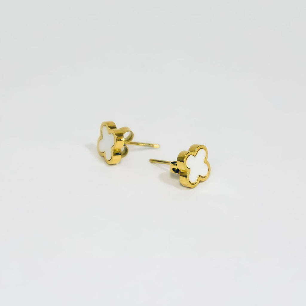 Aretes Topo Trébol Blanco